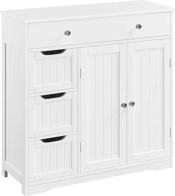 Produktbild von Yaheetech Badezimmerschrank Badschrank mit 4 Schubladen & 1 Schrank und verstellbarem Einlegeboden Badekommode Unterschrank für Badezimmer/Eingang/Flur, 81 x 30 x 81,5 cm, Weiß