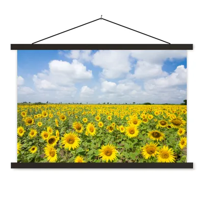 Produktbild von MuchoWow® Textilposter Sonnenblumen - Blumen - Wolken - Natur - Gelb - Landschaft 120x80 cm mit schwarzem Rahmen - Wanddeko