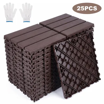 Produktbild von 25 Stück Terrassenfliesen, 30x30cm Bodenfliesen, wetterfest Garten Terrasse Terrassendielen Bodenbelag für Terrasse Balkon,Boden Terrassenfliesen mit Klicksystem,Braun