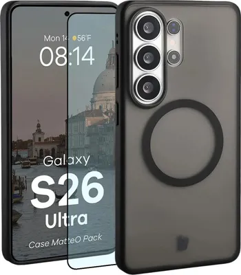 Produktbild von Handyhülle mit Magnetring + gehärtetem Glas Bizon MatteO Pack für Galaxy S26 Ultra, Getönt-Beige