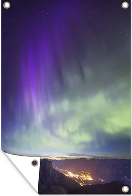 Produktbild von MuchoWow® 40x60 cm Outdoor-Poster Gartendeko Sichtschutz Garten Poster für den Garten  Nordlichter über dem Banff National Park in Kanada