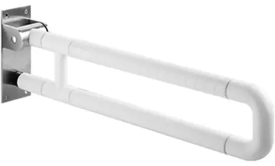 Produktbild von Klappbarer Toilettenstützgriff - Haltegriff mit Toilettenpapierhalter - Edelstahl - Belastbarkeit 226,8 kg - 60 × 8 × 20 cm - Weiß
