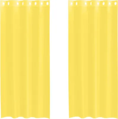 Two yellow curtains are shown side-by-side against a white background.