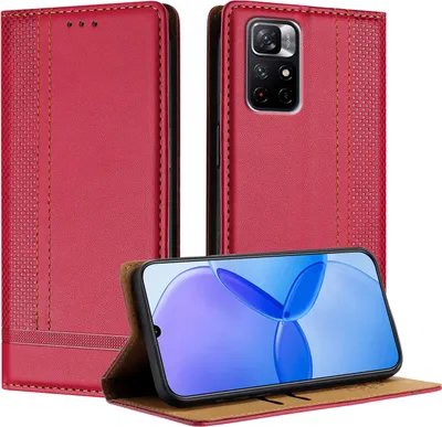 Produktbild von Handyhülle für Xiaomi Poco M4 Pro 5G Leder Flip Klappbare Schutzhülle mit Standfunktion Rot