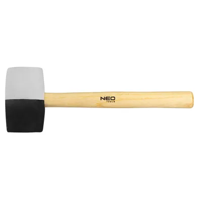 Produktbild von Neo Tools Gummihammer für Fliesenleger, schwarzer Hartgummi und fleckenfreier Weichgummi, mit einem hellen Holzgriff | 63 mm/680 g