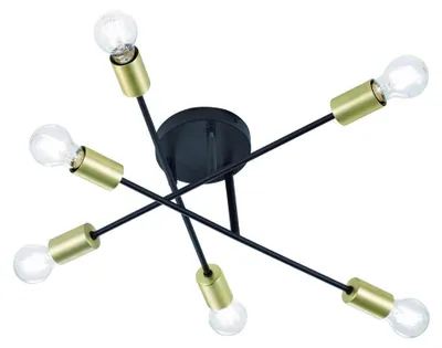 Immagine prodotto di Trio Leuchten - Plafoniera moderna industriale nera con ottone 6 luci - Sydney | Soggiorno | Camera da letto | Cucina - Acciaio Altro - LED adatto E27