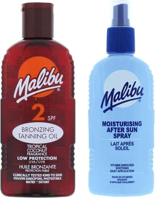 Productafbeelding van Malibu bruiningsolie SPF2 200 ml + aftersun lotion spray 200 ml Bruiningsset