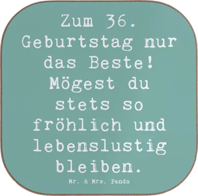 Produktbild von Mr. & Mrs. Panda unterleger Spruch 36. Geburtstag - Meeresbrise - Geschenk, Happy Birthday, Geburtstagsgeschenk, gläseruntersetzer, Tischschoner, Holzuntersetzer, Familie