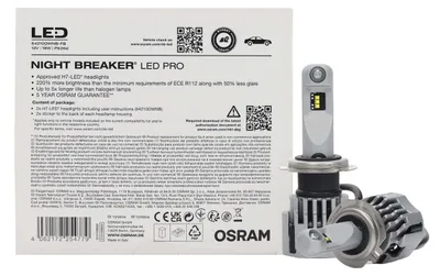 Zdjęcie produktu dla Osram Night Breaker Led Pro H7 Żarówki Led 12V 220% Jasności 2 Sztuki 6000K