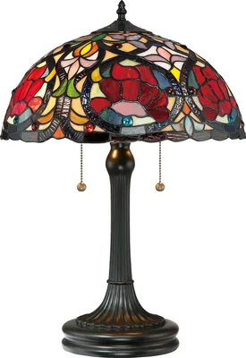 Image de Lampe de table, verre Tiffany, métal, bronze, H 58,4 cm