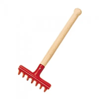 Produktbild von Robuster Kinderrechen Rot aus Stahl und Holz, 24 x 10 cm, zum Rechen von Blättern und Sand