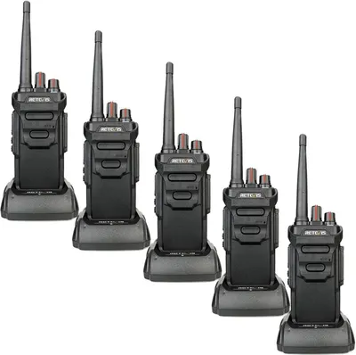 Immagine prodotto di Radio Retevis RT648, radio portatili IP67 con caricabatterie USB, walkie talkie senza licenza PMR446 con batteria da 1200 mAh, allarme di emergenza, VOX, squelch, CTCSS / DCS, per la scuola, lo sci, l'emergenza ( 5 pezzi, nero)