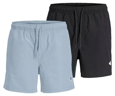 Produktbild von JACK&JONES Herren Badehose, 2er Pack  - JPSTMAUI TROPIC SOLID SWIM SHORTS MP 2P, Badehose Schwarz/Hellblau M