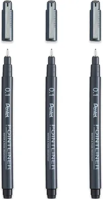 Productafbeelding van Pentel S20P Pointliner Pigment liner technische - 0,1mm - Zwarte Inkt - Pakket van 3