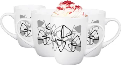 Produktbild von GLASMARK® Becher 4-Set 300ml Große (max. 350ml) 4 Stück Tassen Kaffeebecher weiß Cappuccino Latte Macchiato Teebecher minimalistische Dreiecke