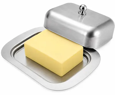Butterdose aus Edelstahl, rechteckig, mit Deckel, 18,5 x 12,3 cm