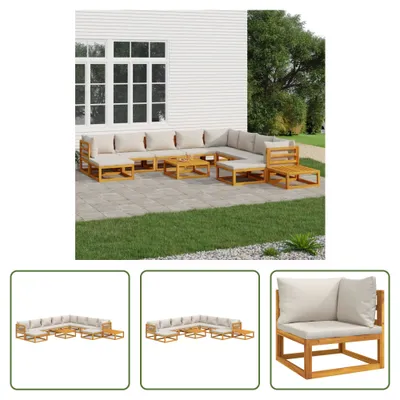 Produktbild von The Living Store 12-tlg. Garten-Lounge-Set mit Hellgrauen Kissen Massivholz