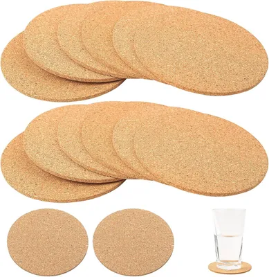 Image de Sous-verres ronds en liège pour verres - Lot de 14 - 10 cm - Dessous de verre en bois de liège - Plaques de liège rondes