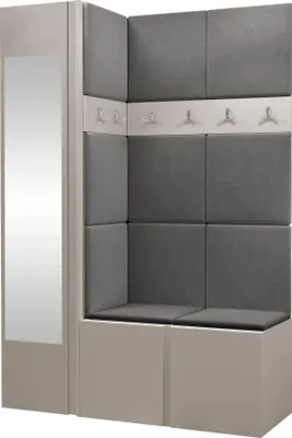 Produktbild von MIRJAN24 Garderoben-Set Orion X, Garderobe mit Sitzbank mit 11 x Wandpanel 42x42 (Farbe: Cashmere, Manila 16)