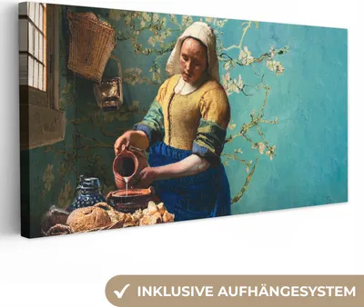 Zdjęcie produktu dla MuchoWow® - Obraz na płótnie - Mleczarka - Kwiat migdałowca - Van Gogh - Vermeer - Malarstwo - Starzy mistrzowie, obraz na ścianę, dekoracja ścienna obrazy do salonu, 40x20cm