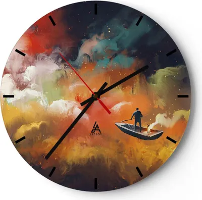 Produktbild von Wanduhr - Rund - Glasuhr - Abstraktion Boot - 40x40cm - Schleichendes Uhrwerk - Lautlos - zum Aufhängen bereit - Dekoration Modern - Wanddekoration aus Glas - C3AR40x40-3803