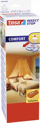 Produktbild von tesa® Insect Stop Comfort - Moskitonetz de Reisebett - Technik de Powerstrips - Inklusive Haken de Deckenhaken - 12,50 m x 2,50 m - Weiß