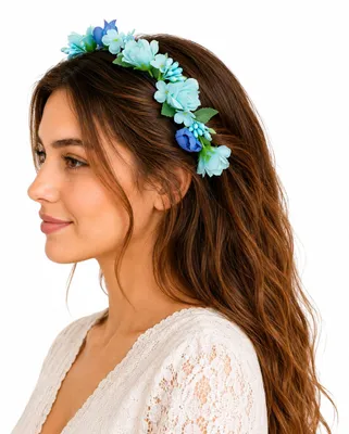Produktbild von Blumen Haarreif "Sabia" mit Rosen und Blüten | Türkis