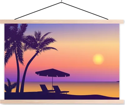 Produktbild von MuchoWow® Textilposter Strandkorb - Strand - Sommer - Zeichnung 60x40 cm mit holzfarbenen Rahmen - Bilder
