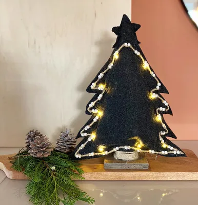 Produktbild von LED Weihnachtsbaum Tanne Filz Schwarz Beleuchtung Timer Tischdeko 40cm