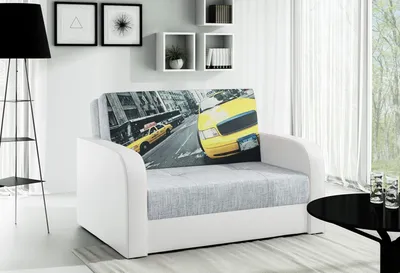 Produktbild von LIKMA Ausziehbar 2 Sitzer Sofa Togo FOTO Grau + Weiss Kunstleder 135x90x100 cm Schlaffunktion Bettzeugbehälter