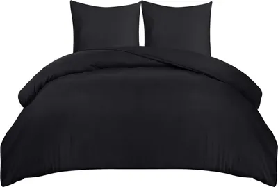 Produktbild von TRANKIELO® - Bettbezug-Set, 155x220 cm, mit 2 Kopfkissenbezügen, 80x80 cm - Schwarz - Mikrofaser - Langlebig