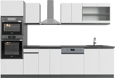 Produktbild von Vicco Kuchyňský kout R-Line, 300 cm Tvar J, s vysokou skříňkou, bez pracovní desky, Bílá/antracitová