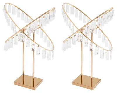 Image de Support à fleurs pour mariage - Colonne à fleurs en forme de X - Métal et acrylique - Hauteur 77 cm - Pour table et sol - Lot de 2 - Or