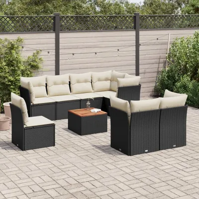 Produktbild von Design 9-tlg. Garten-Sofagarnitur mit Kissen Schwarz Poly Rattan, Gartenmöbel-Sets 2024 Neu