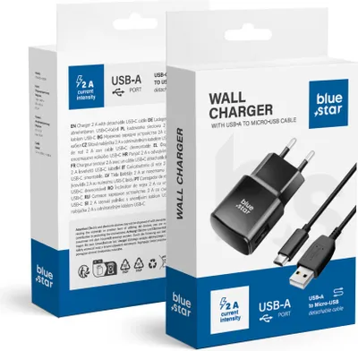 Immagine prodotto di BlueStar - Caricatore da parete + cavo di ricarica micro-USB 2A
