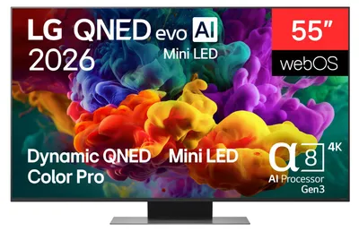 Produktbild von LG QNED evo AI MiniLED 55QNED86B6B, 139,7 cm (55"), 3840 x 2160 Pixel, QNED MiniLED, Smart-TV, WLAN, Schwarz