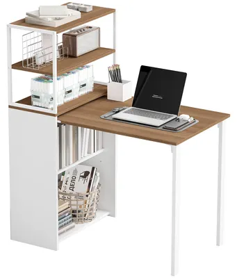 Produktbild von Schreibtisch Klappbar Kš¹chentisch mit 4 Regal Computertisch Arbeitstisch Laptoptisch 105 x 60 x 127 cm Naturholz