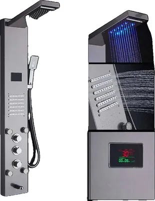 Obrázok produktu pre Sprchový panel z brúseného niklu, svetelná funkcia LED, masážne trysky SPA, 8004 Brushed