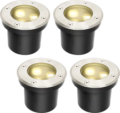 Produktbild von EINFEBEN LED Bodeneinbaustrahler, 4er set Runde Bodenstrahler Befahrbar, IP67 Wasserdicht Warmweiss Bodenleuchte fuer Gartenbeleuchtung und Gehwegbeleuchtung