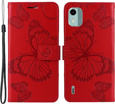 Produktbild von Nokia C12 Hülle - Coverup Schmetterlinge Klapphülle - Rot