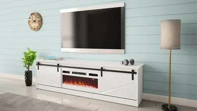 Obrázek produktu pro TV stolek s elektrickým krbem MITSUKO - bílý / lesklý bílý
