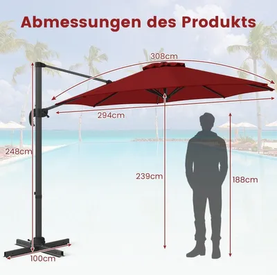Immagine prodotto di Ombrellone da esterno da 300 cm, inclinazione regolabile, rotazione a 360°