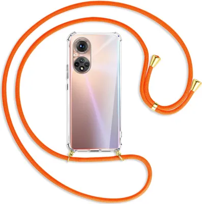 Produktbild von Handykette Backcover-Schutzhülle mit Band (Metall goldfarben) für Honor 50 (NTH-AN00) - neonorange