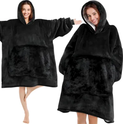 Produktbild von Decke Sweatshirt, große Übergröße, dick, warm, mit Kapuze, schwarz, weich