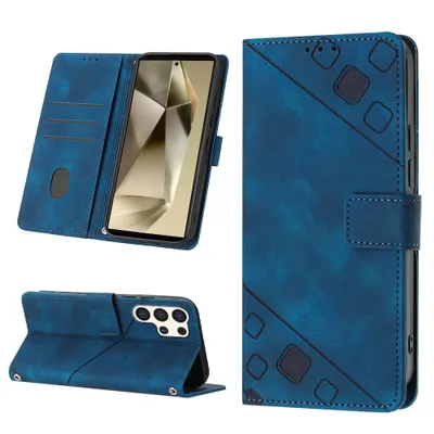 Produktbild von Hülle für Samsung Galaxy S24 Ultra Prägung Flip Leder Brieftasche Schutzhülle mit Ständer Blau