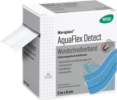 Produktbild von Weroplast AquaFlex Detect Wundschnellverband, detekt, 5 m x 6 cm