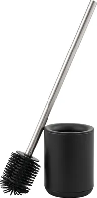Image de bremermann Garniture WC BARBENA avec brosse flexible en TPR, poignée en inox, noir