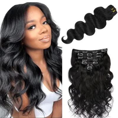 Produktbild von Clip-In Haarverlängerungen Body Wave 30 cm Natürlich Schwarz