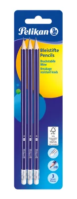 Zdjęcie produktu dla Pelikan Bleistifte GPHBE/3/B HB mit Radierer 3er Blister