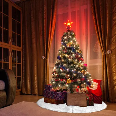 Productafbeelding van Eikuavons kerstboomkleed, 78 cm, gemaakt van lange pluche en vlies, een ronde kerstboomrok met een centrale opening van 10 cm, in de kleur wit